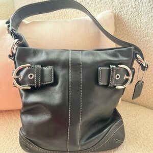 Coach Black Leather Soho Slim Duffle Shoulder/Crossbody Bag with Buckle Details